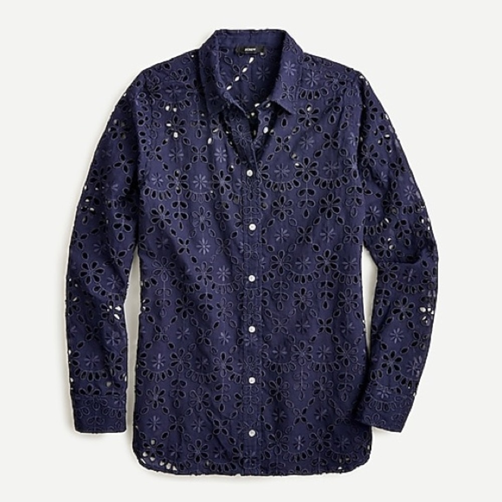 J.Crew Navy Embroidered Eyelet Shirt. NWT.